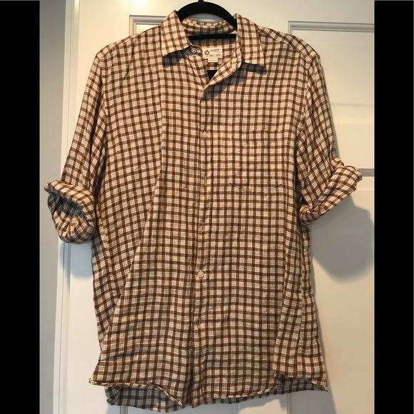 J. Crew Other - J Crew men’s linen shirt brown off white checked.